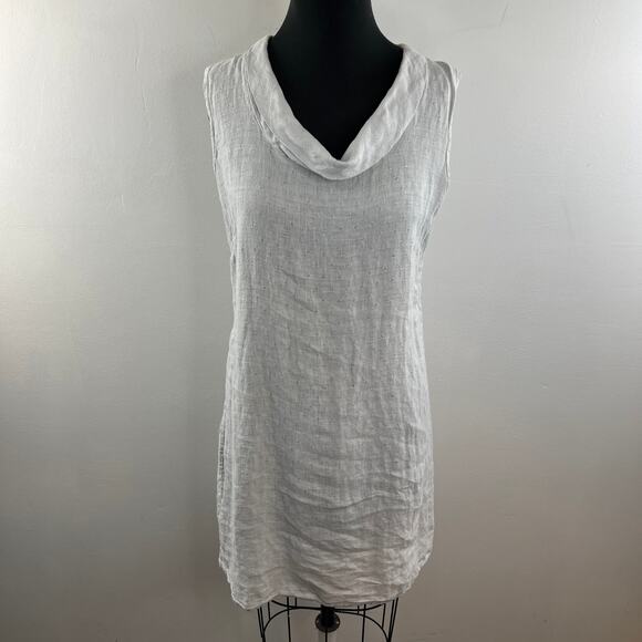 Lina Tomei Gray Tunic Top Linen Cowl Neck Sleeveless Size Medium M Made in ITALY - Picture 2 of 11